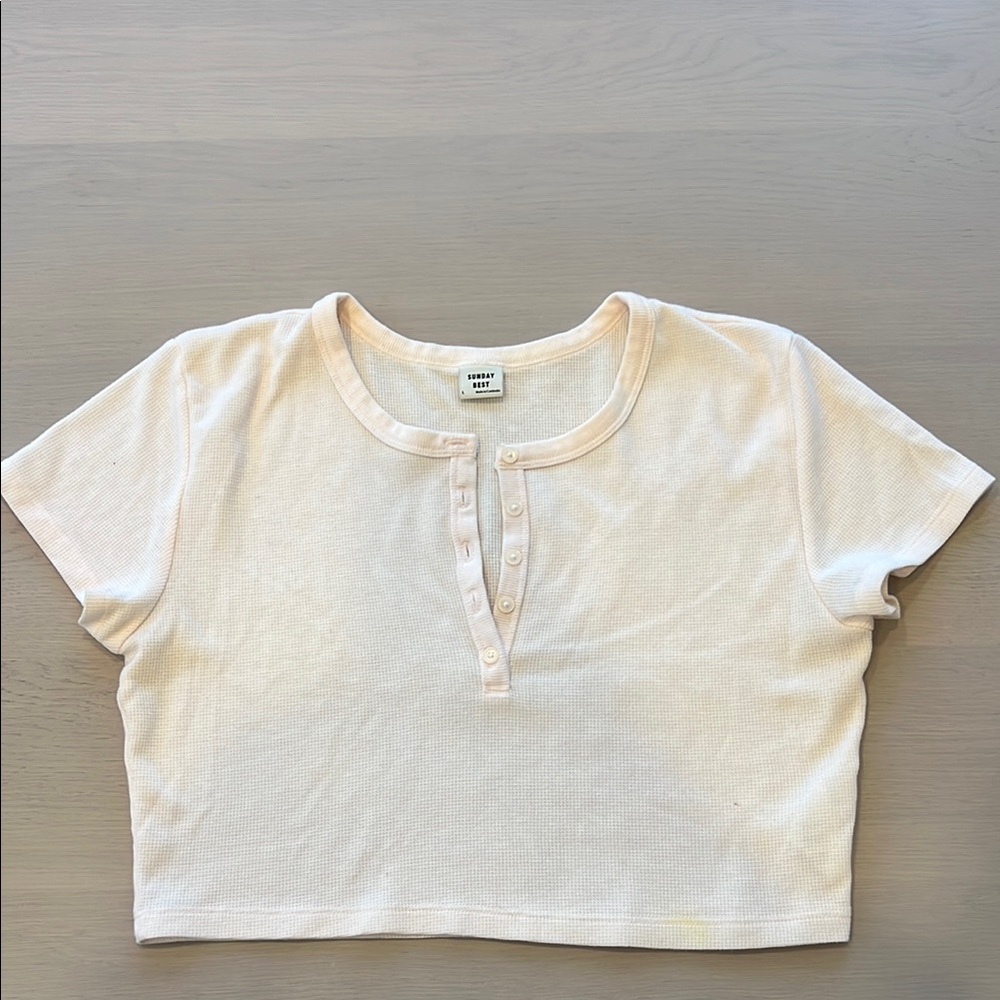 White Cropped Button-Up Top